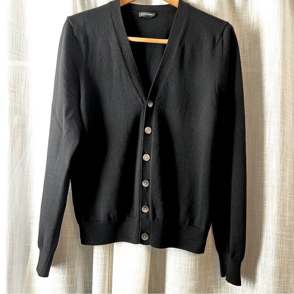 Club Monaco - Classic Black Cardigan Sweater Size Small Petite / Medium Petite